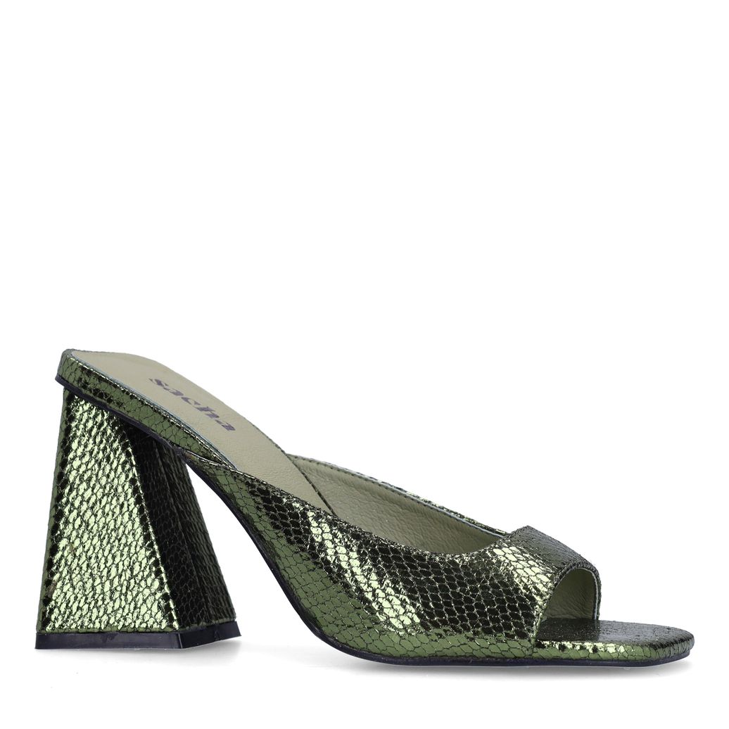 Mules métallisées à talon - vert