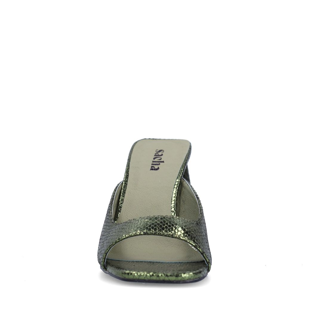 Mules métallisées à talon - vert