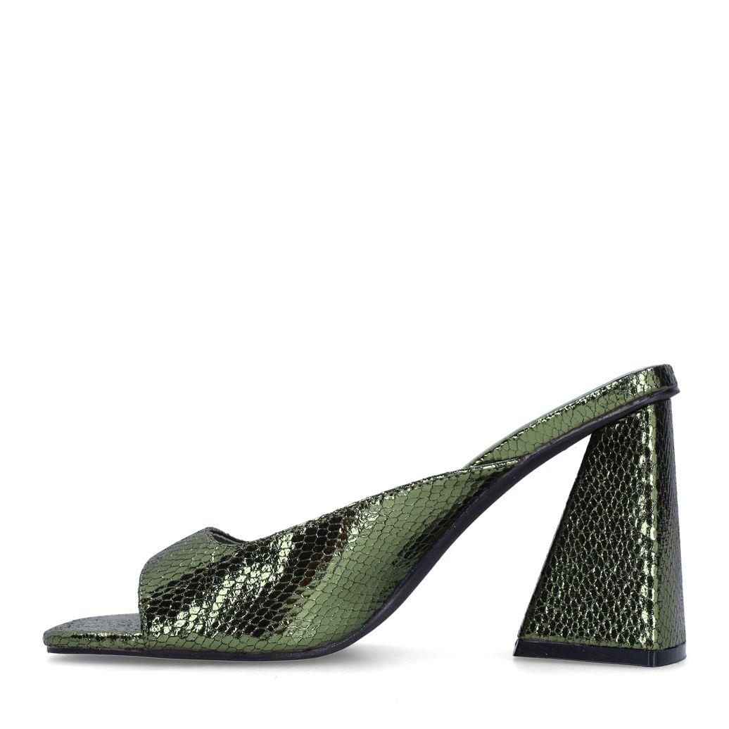 Mules métallisées à talon - vert