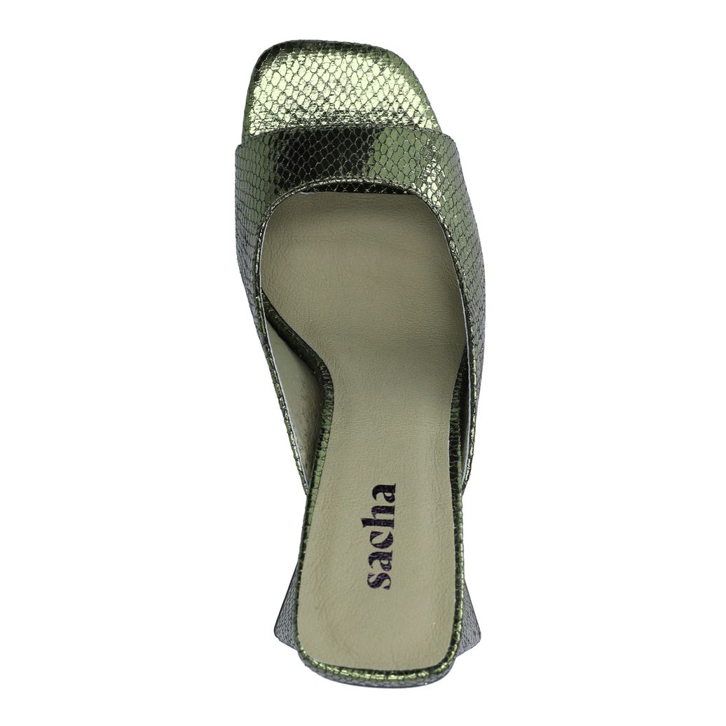 Mules métallisées à talon - vert