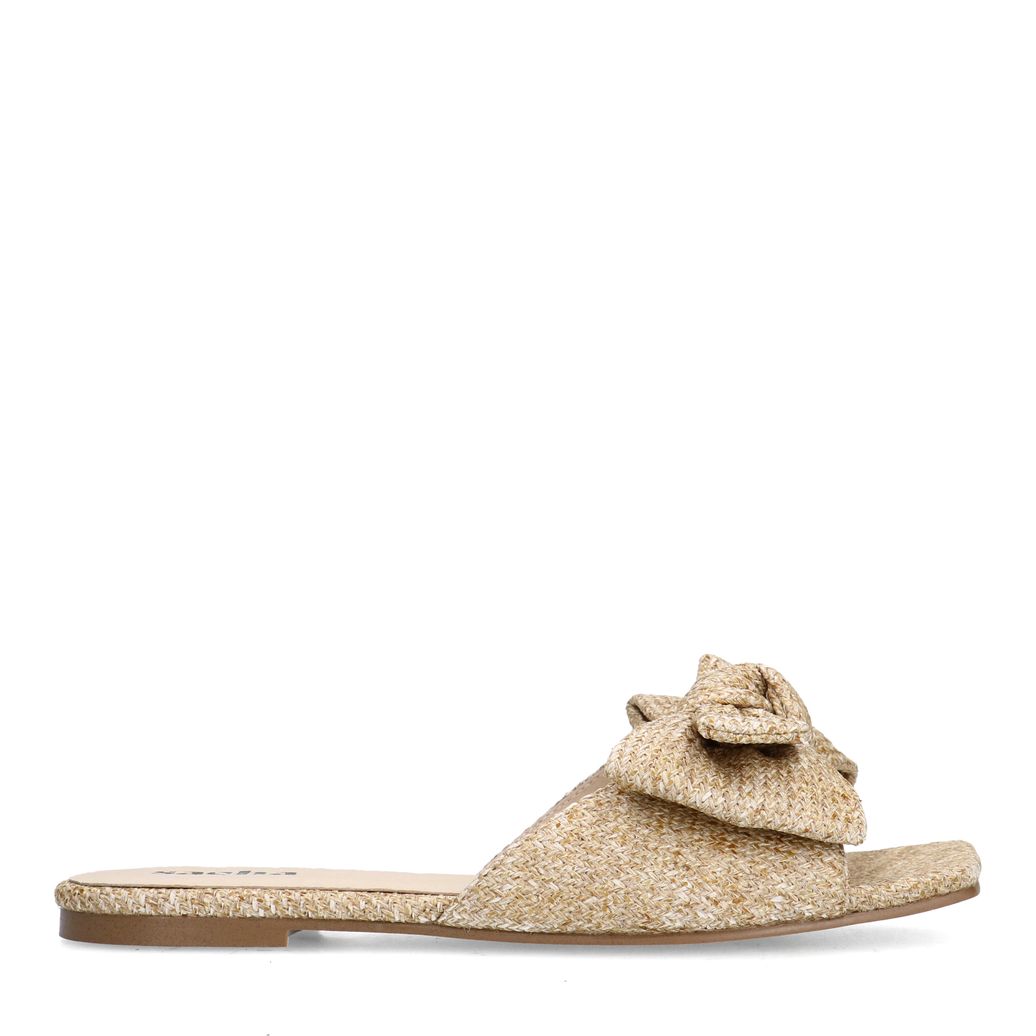 Beigefarbene Bast-Sandalen mit Schleife