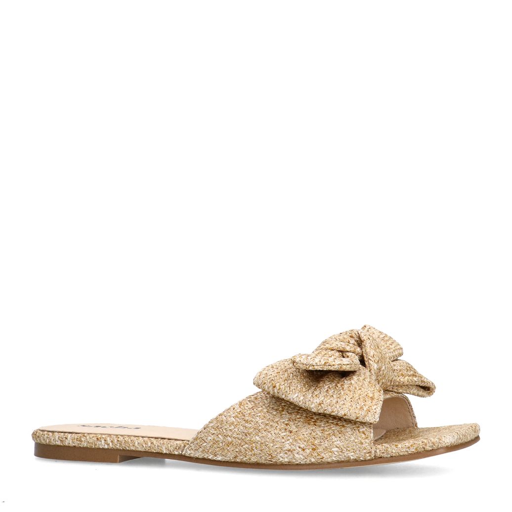 Claquettes en raphia avec nœud - beige