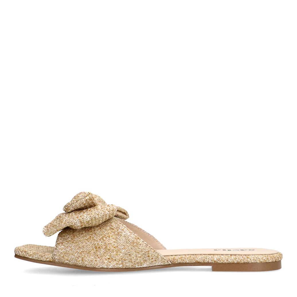 Beige raffia slippers met strik