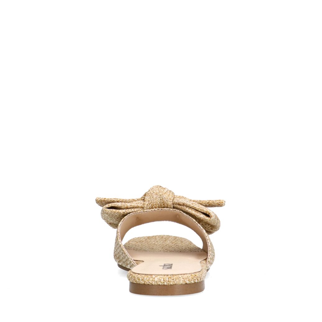 Beige raffia slippers met strik