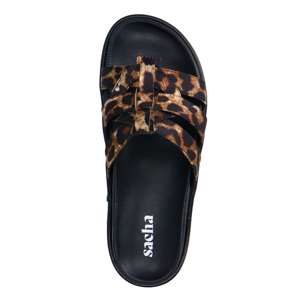 Leopard slippers met plateauzool
