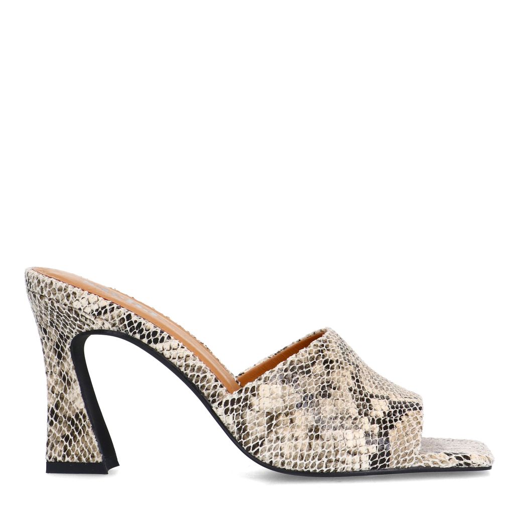 Mules à talon entonnoir imprimé serpent