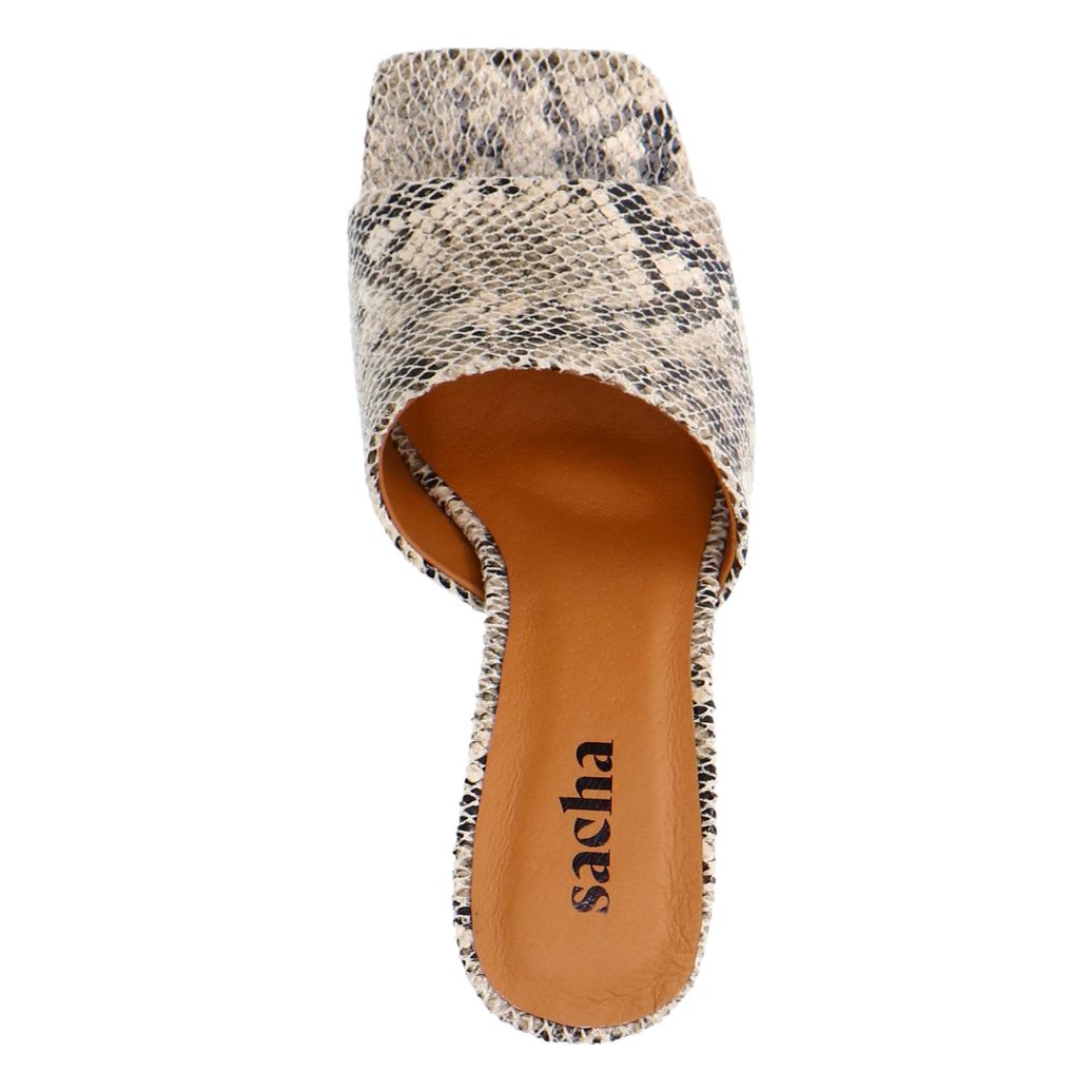 Mules à talon entonnoir imprimé serpent