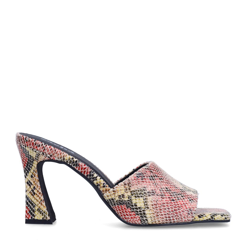 Mules à talon entonnoir imprimé serpent