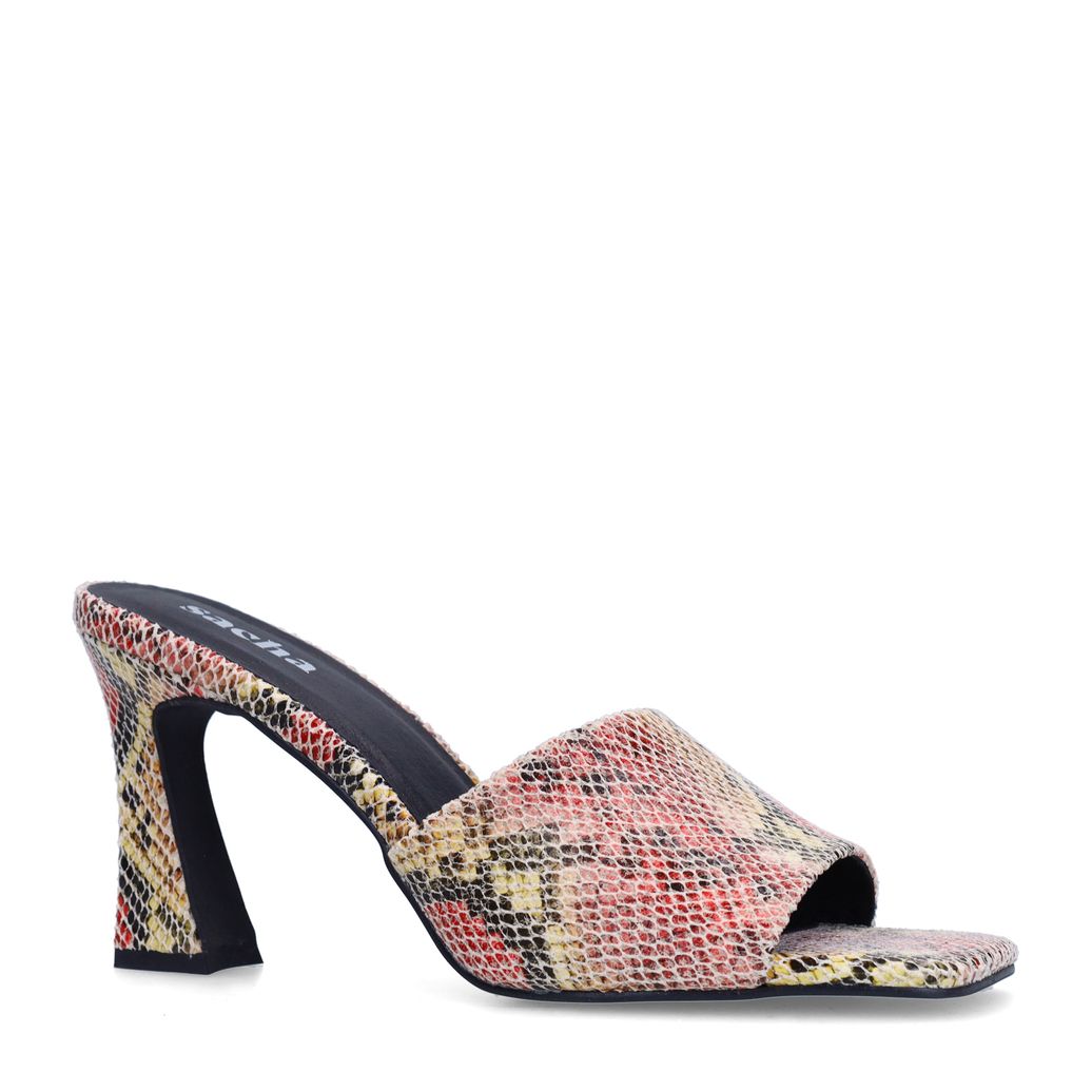 Mules à talon entonnoir imprimé serpent