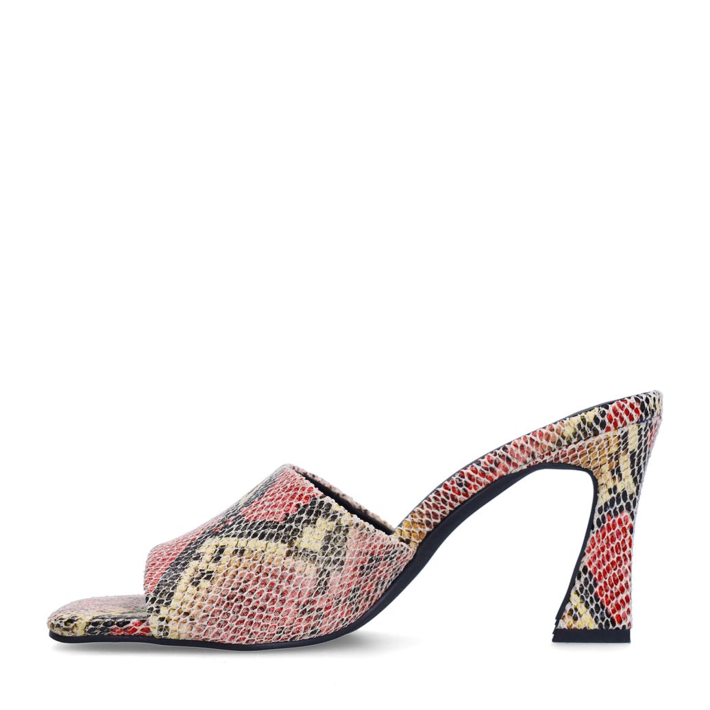 Mules à talon entonnoir imprimé serpent