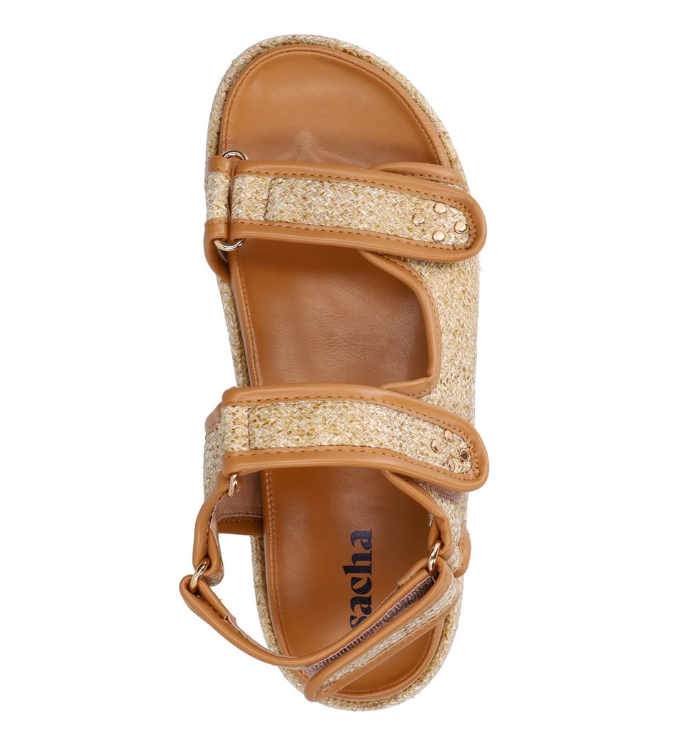 Beige raffia sandalen