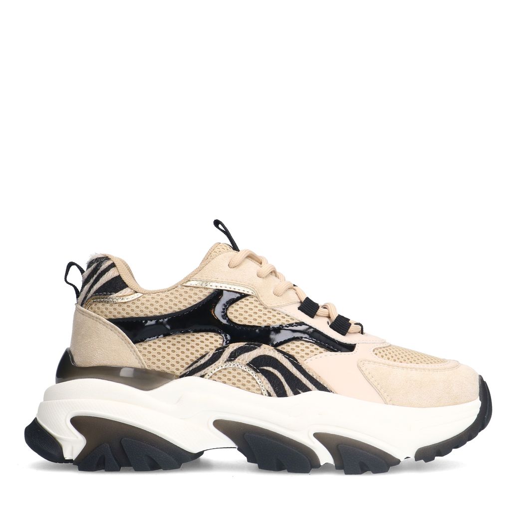 Beige zebra sneakers met zwarte details