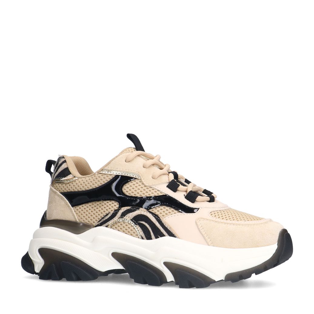 Beige zebra sneakers met zwarte details