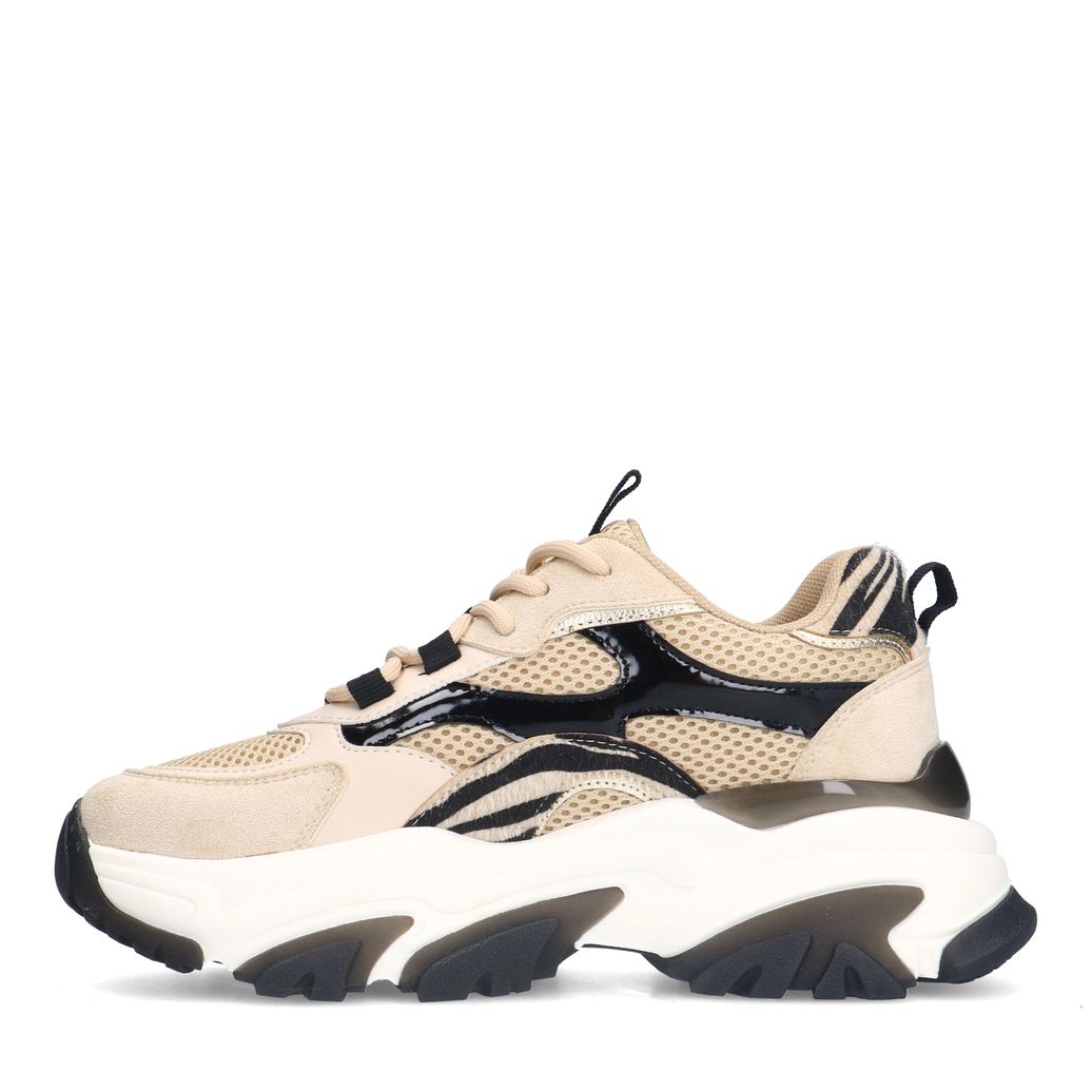 Beige zebra sneakers met zwarte details