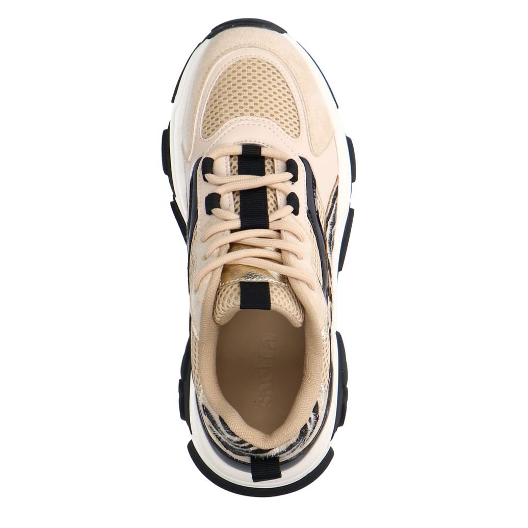 Beige zebra sneakers met zwarte details