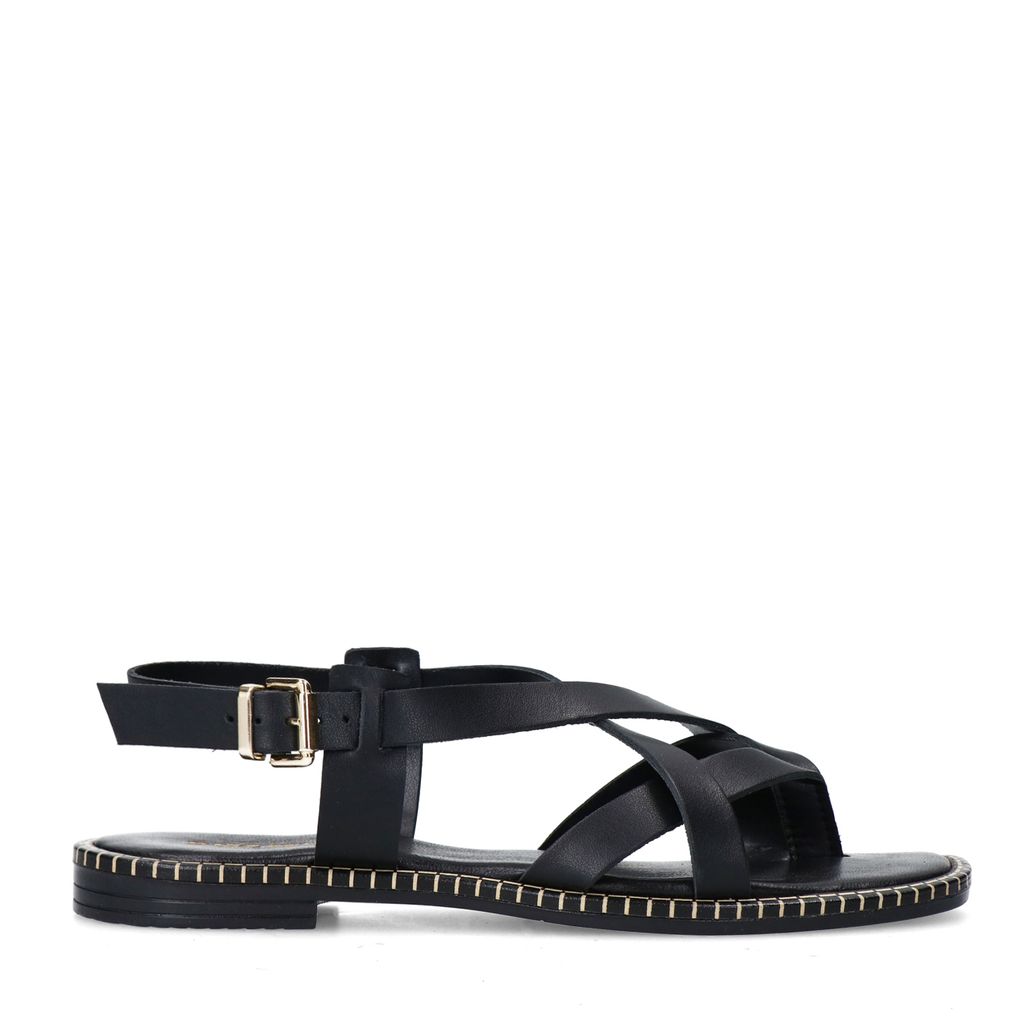 Sandales plates en cuir - noir