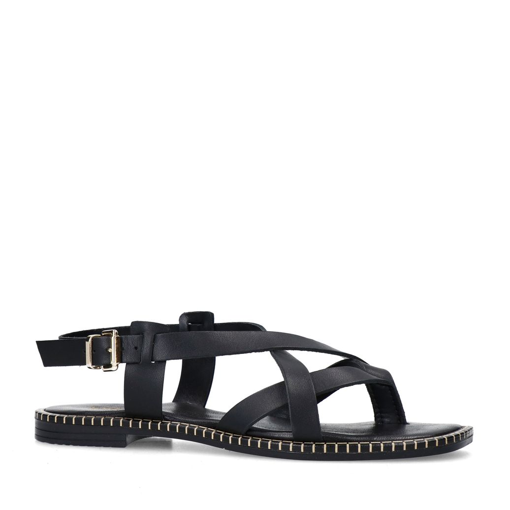 Sandales plates en cuir - noir