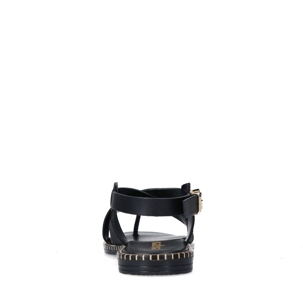 Sandales plates en cuir - noir