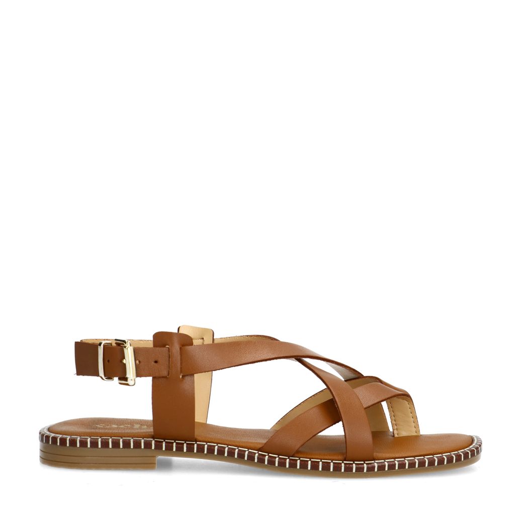 Sandales plates en cuir - cognac