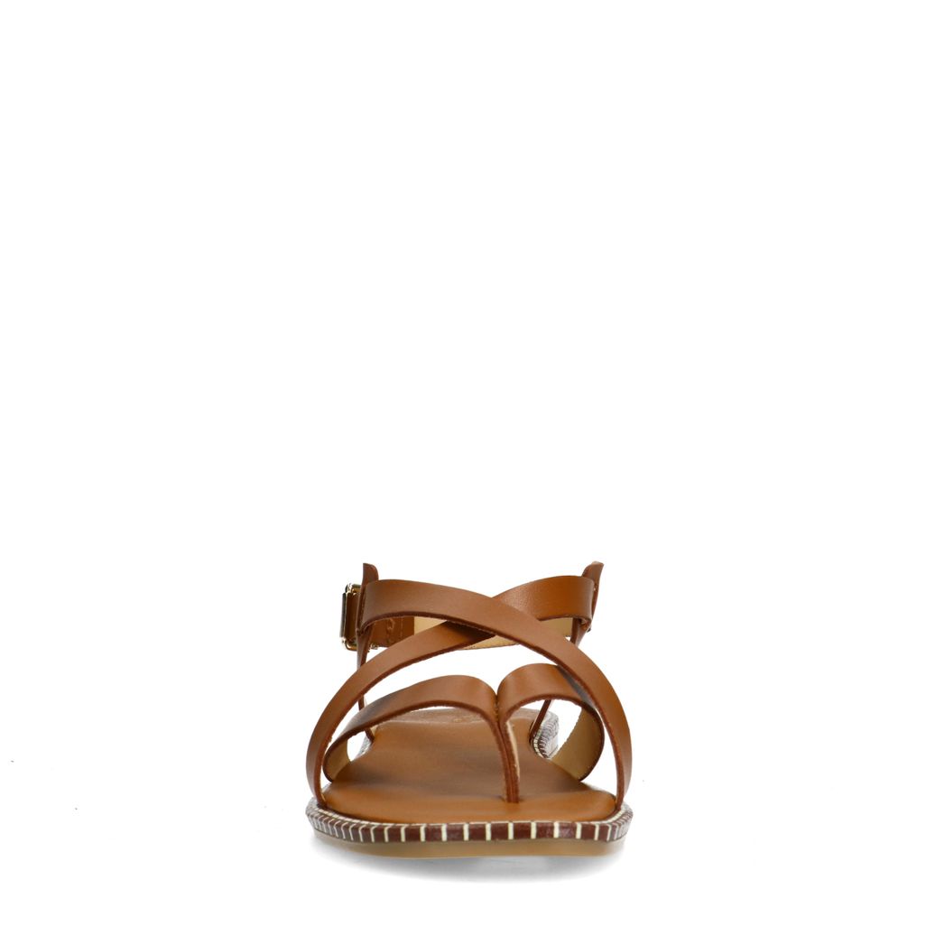 Cognac leren platte sandalen