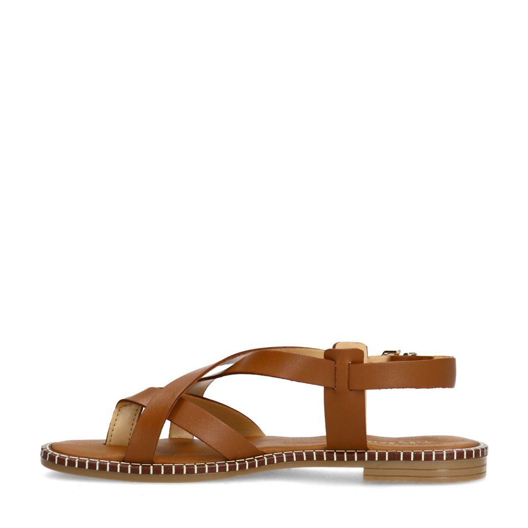 Sandales plates en cuir - cognac