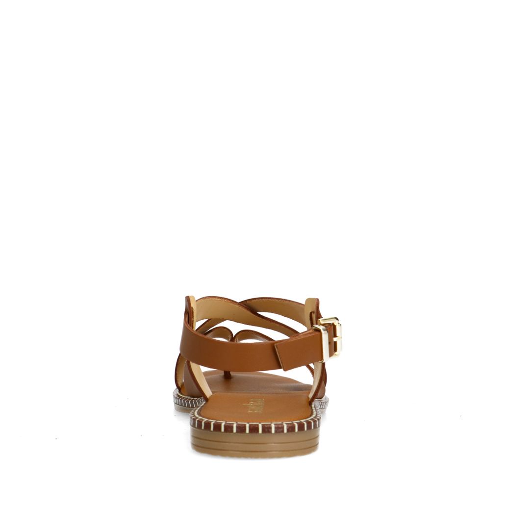 Sandales plates en cuir - cognac