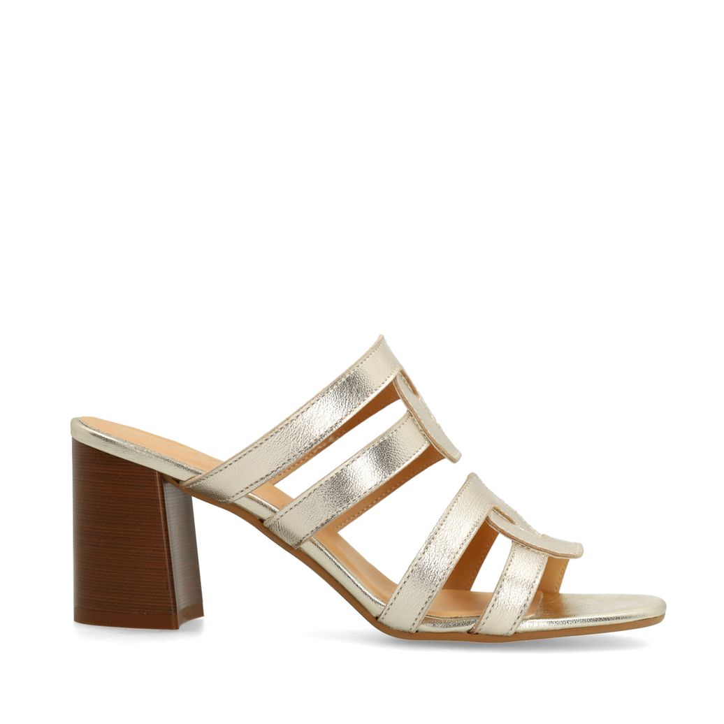 Mules à talon en cuir - doré