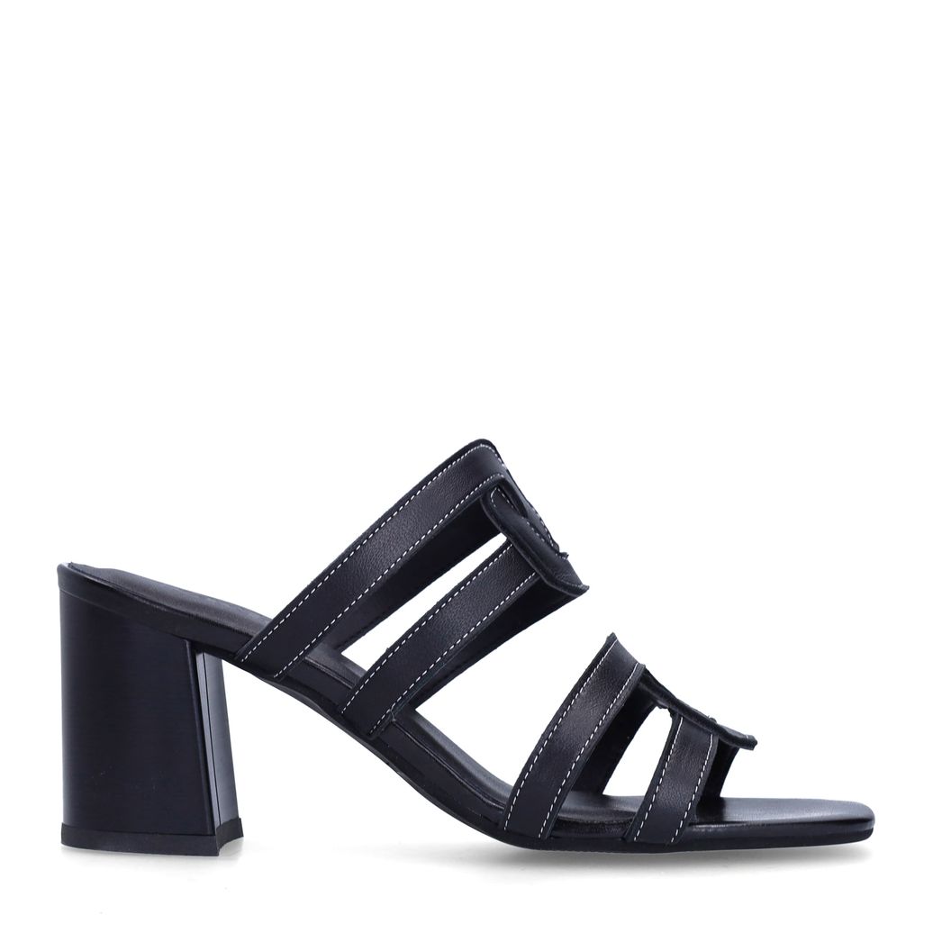 Schwarze Leder-Mules mit Absatz