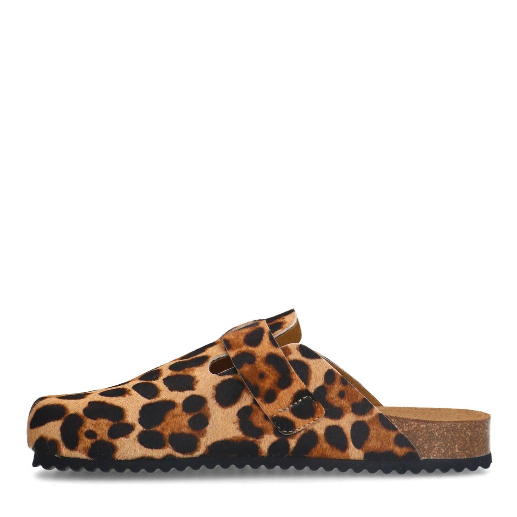 Leopard clogs met gesp