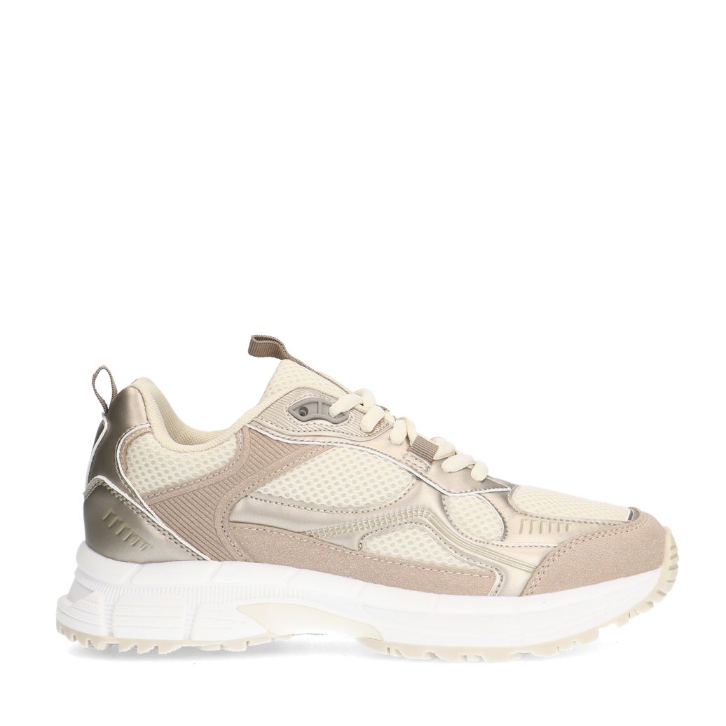 Beigefarbene Sneaker mit goldfarbenen Details