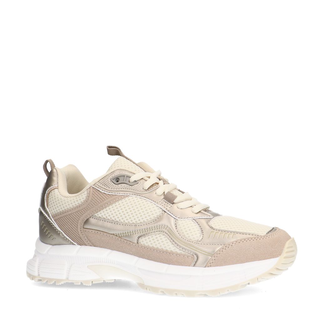 Beigefarbene Sneaker mit goldfarbenen Details