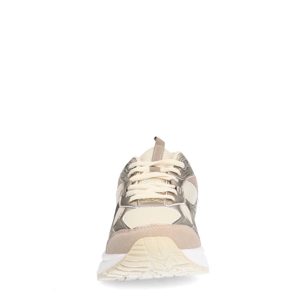 Beigefarbene Sneaker mit goldfarbenen Details