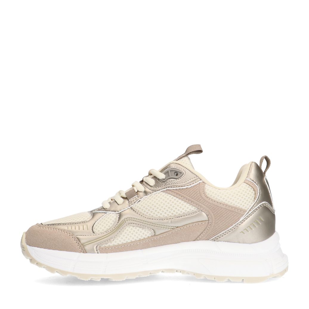 Beigefarbene Sneaker mit goldfarbenen Details