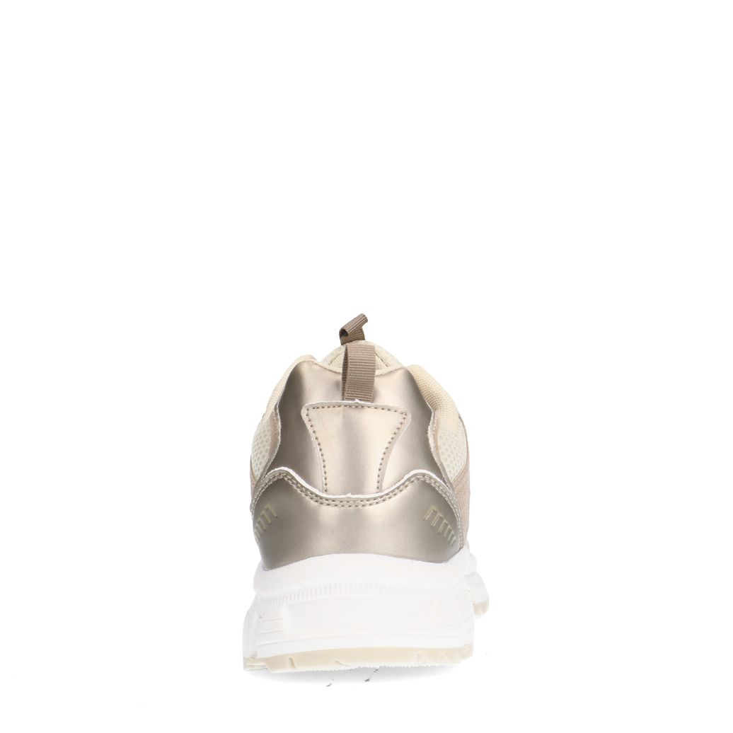 Beigefarbene Sneaker mit goldfarbenen Details