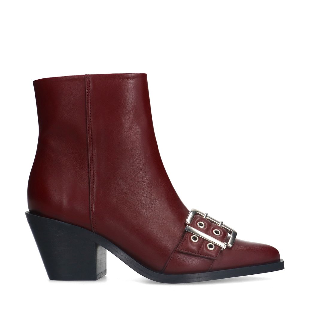Bottines à boucle et à talon en cuir - bordeaux
