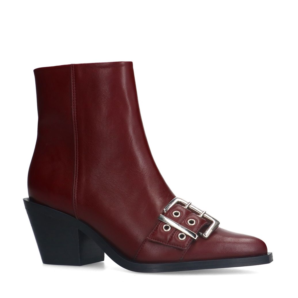 Bordeaux leren buckle enkellaarsjes met hak