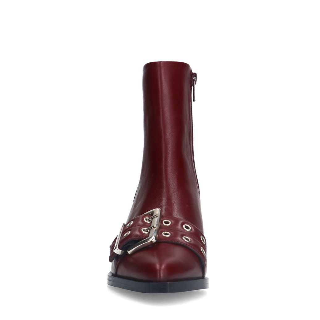 Bordeaux leren buckle enkellaarsjes met hak