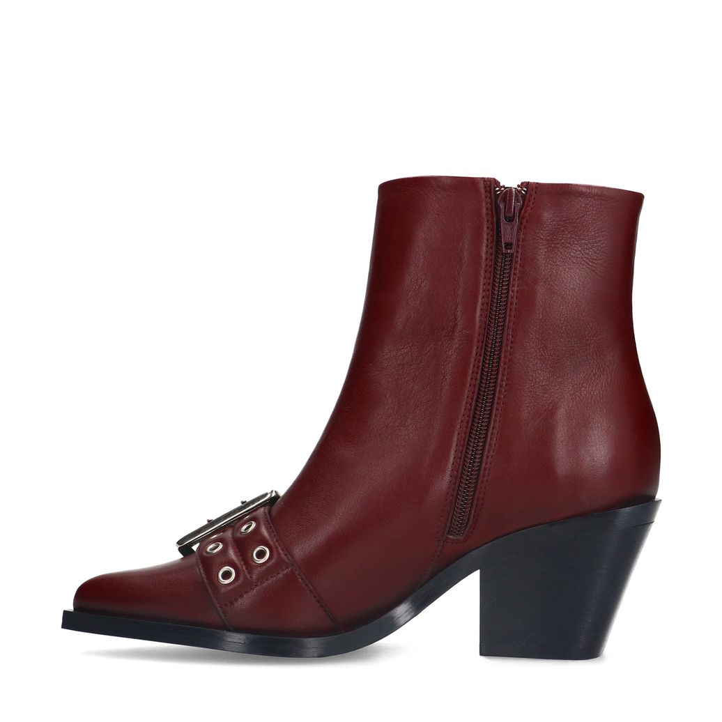 Bordeaux leren buckle enkellaarsjes met hak