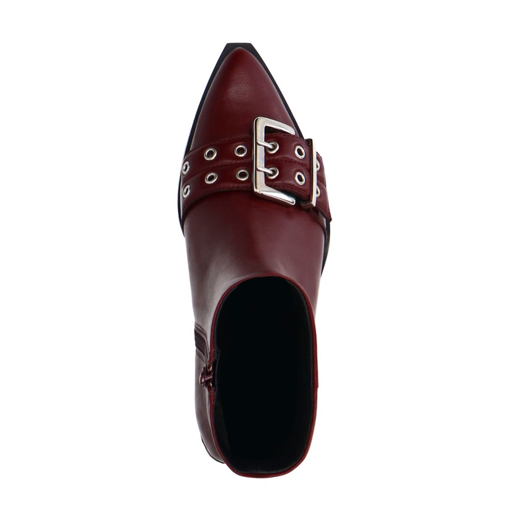 Bottines à boucle et à talon en cuir - bordeaux