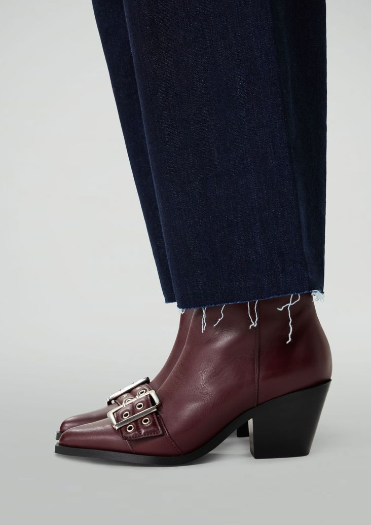 Bottines à boucle et à talon en cuir - bordeaux