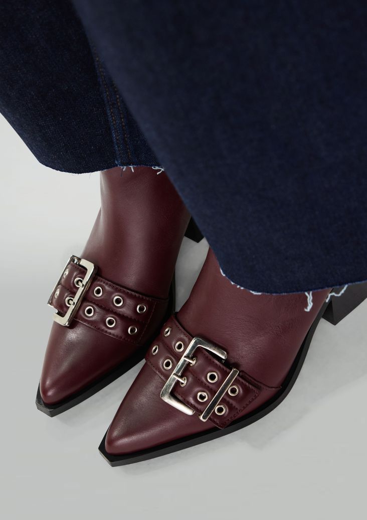 Bottines à boucle et à talon en cuir - bordeaux