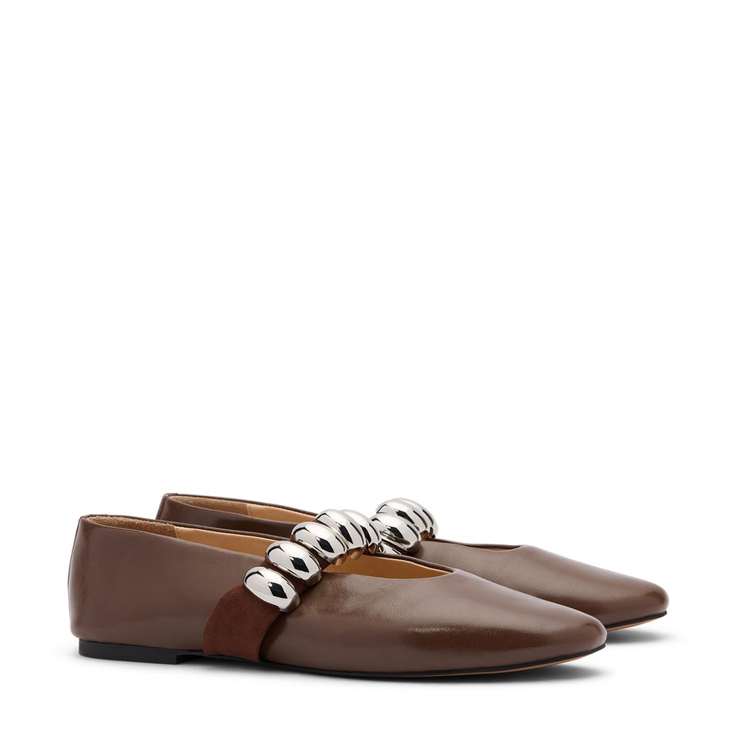 Ballerines en cuir avec clous - marron