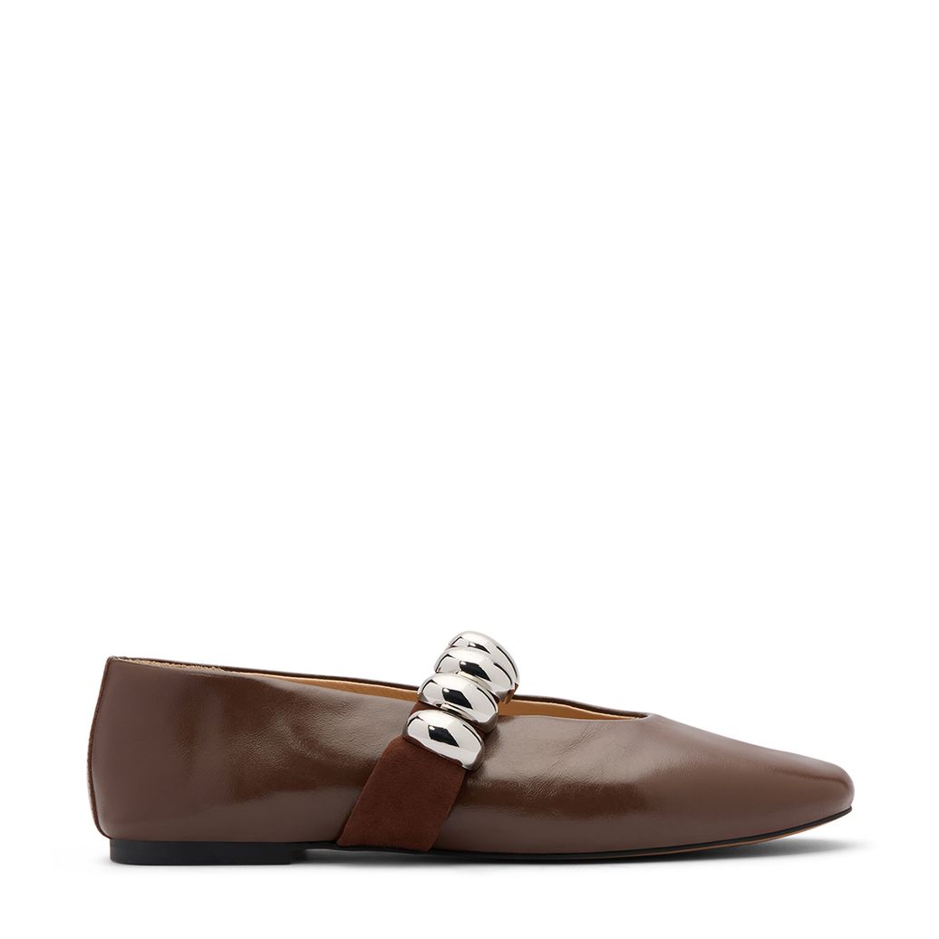 Ballerines en cuir avec clous - marron