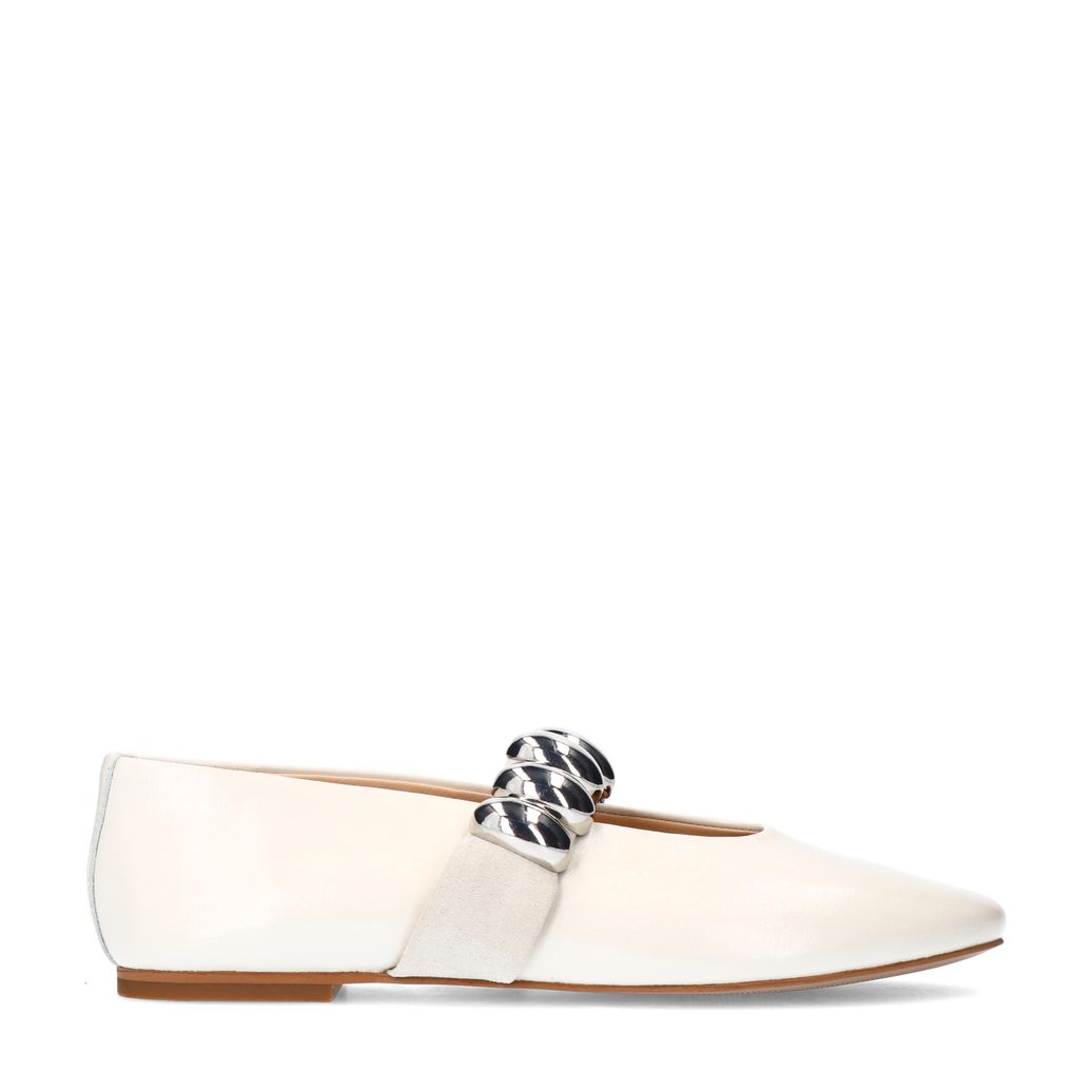 Ballerines en cuir avec clous - blanc cassé