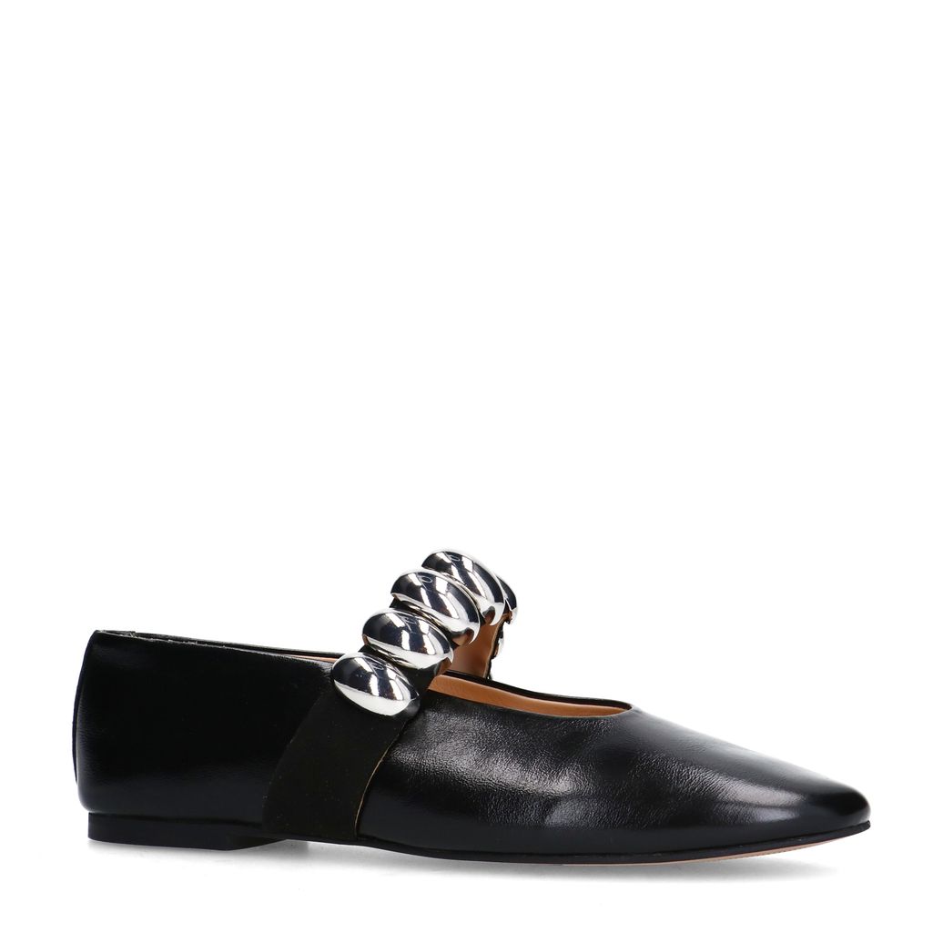 Zwarte leren ballerina's met zilverkleurige studs