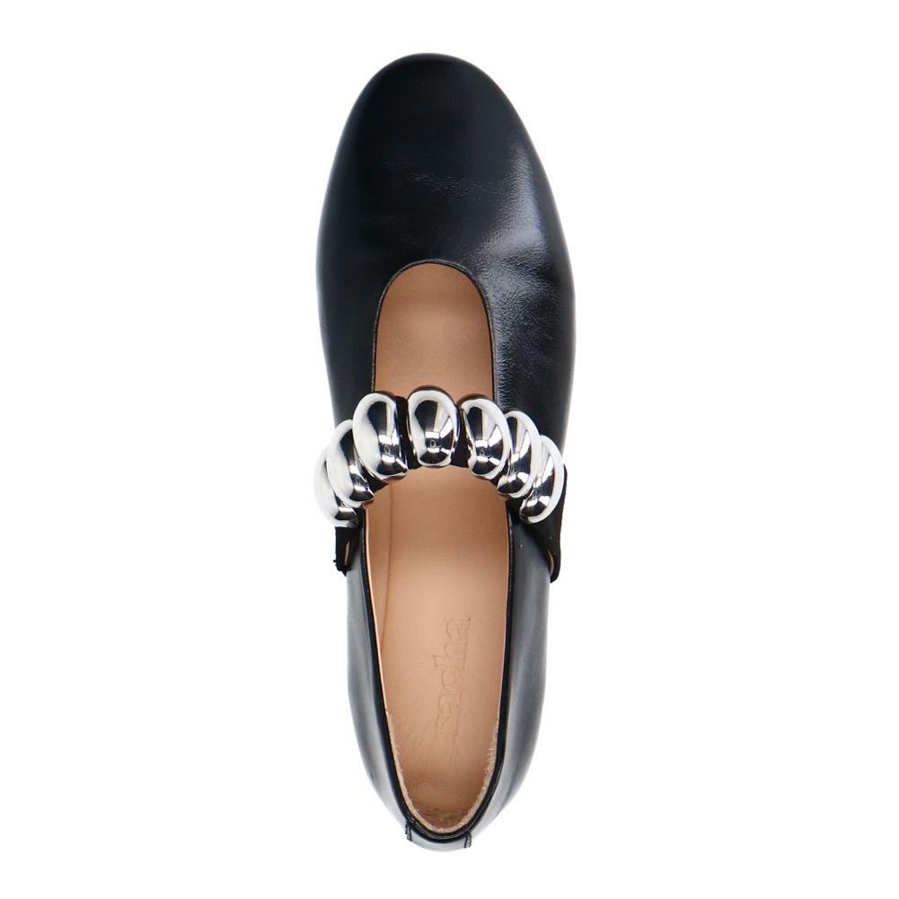 Zwarte leren ballerina's met zilverkleurige studs