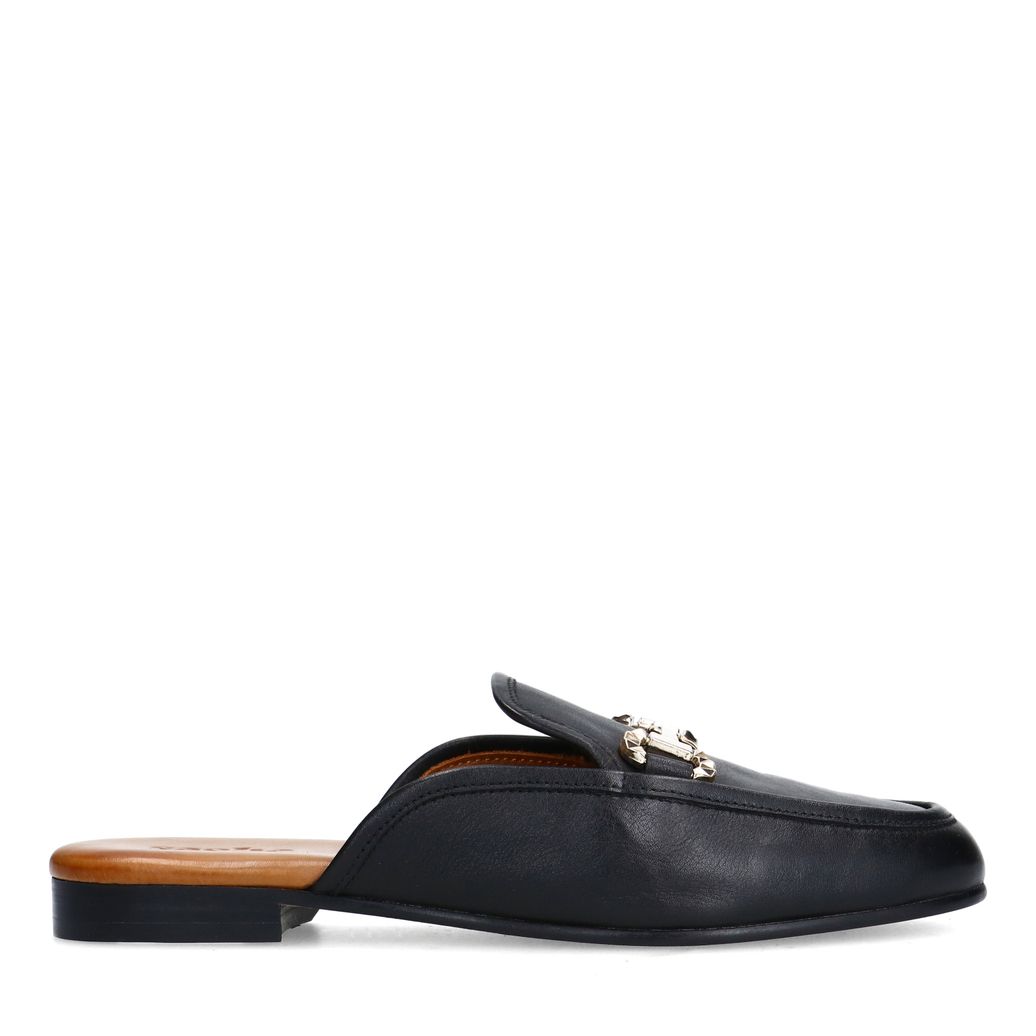 Mocassins slip-on en cuir avec chaîne - noir