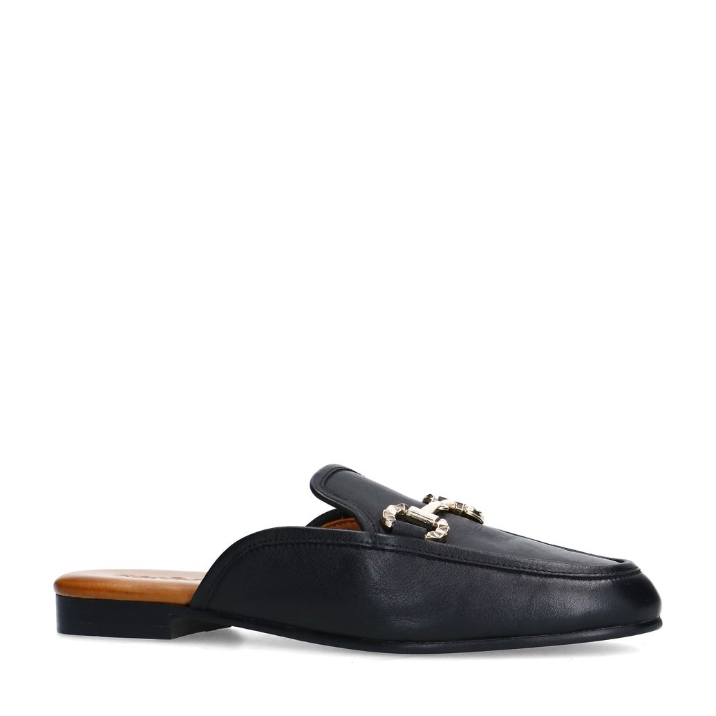 Mocassins slip-on en cuir avec chaîne - noir