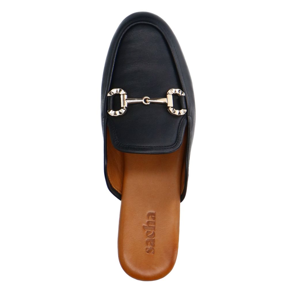 Mocassins slip-on en cuir avec chaîne - noir