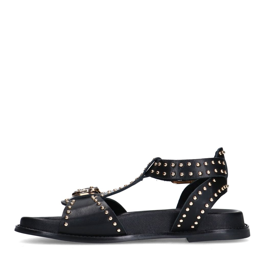Sandales en cuir avec boucles et clous - noir